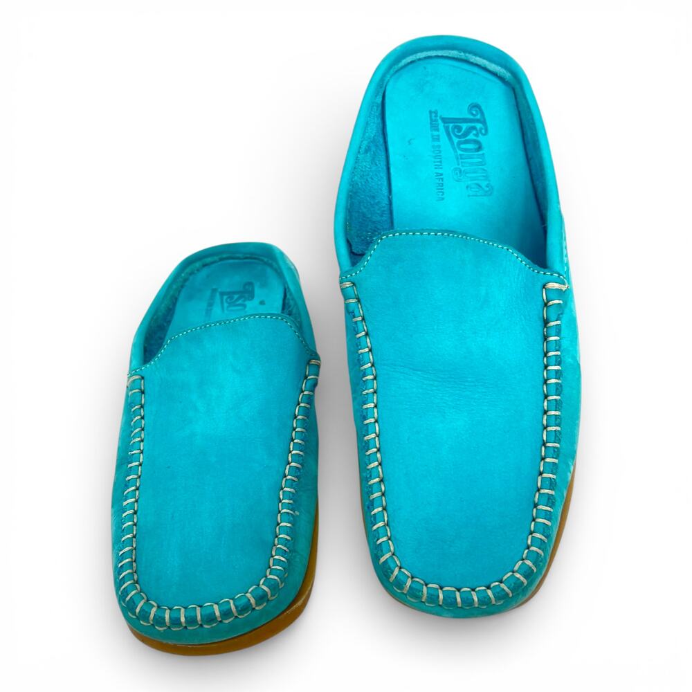 TSONGA Woman's Turquoise Suede Slip-On Mules SA39 US 8/9 Boho Beach Casual